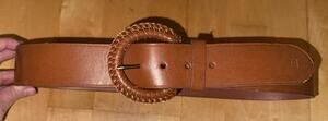 VTG Chaps Brown Vinyl Cowhide Leather Belt Western Whipstitch M